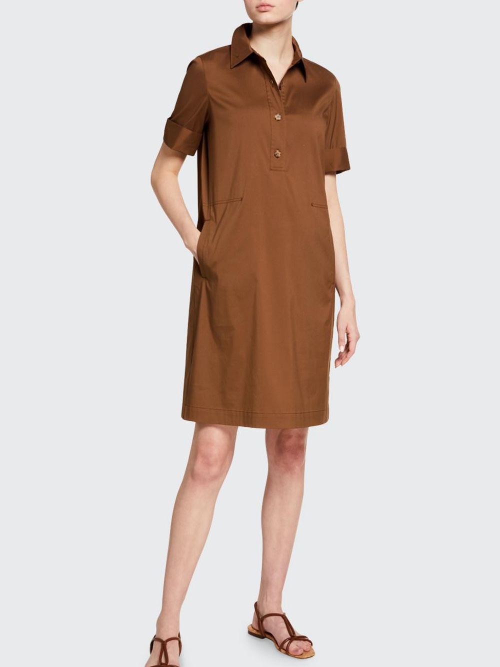 NWOT Lafayette 148 New York Conroy Classic Stretch Cotton Dress Brown Midi XL